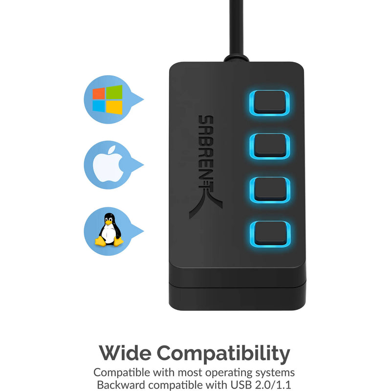 Sabrent 4-Port USB 2.0 Hub With Power Switches (Black)