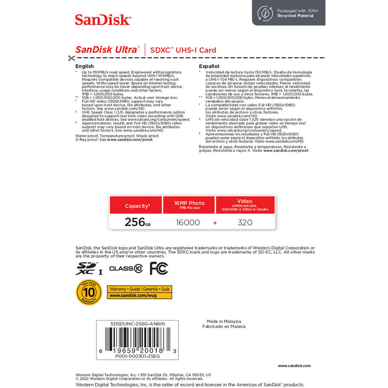 SanDisk 256GB Ultra UHS-I SDXC Memory Card