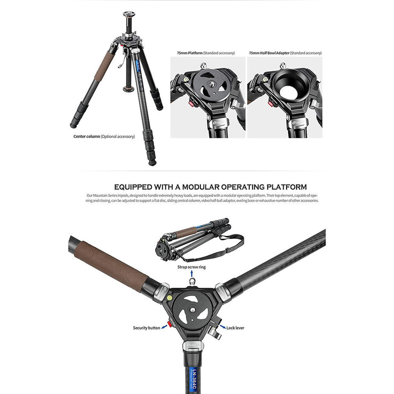 Leofoto LN-364C Carbon Fiber Tripod with YB-75LK Leveling Base Kit
