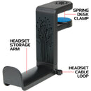 Enhance Desk Gaming Headset Holder with Clamp on Under Desk Design (Black)