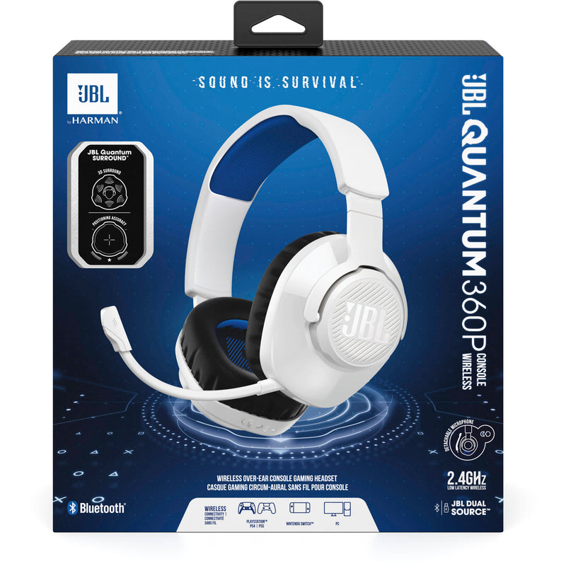 JBL Quantum 360P Console Wireless Over-Ear Gaming Headset (White/Blue)