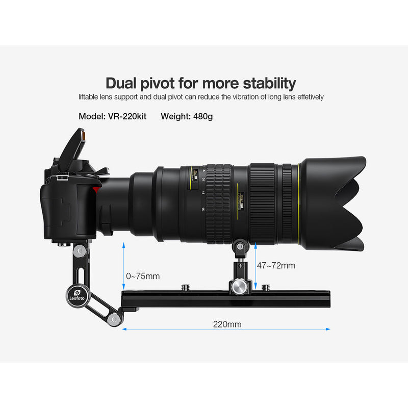 Leofoto VR-220 KIT Dual Pivot Long Lens Support for Manfrotto/Sachtler Tripod Heads (8.7")