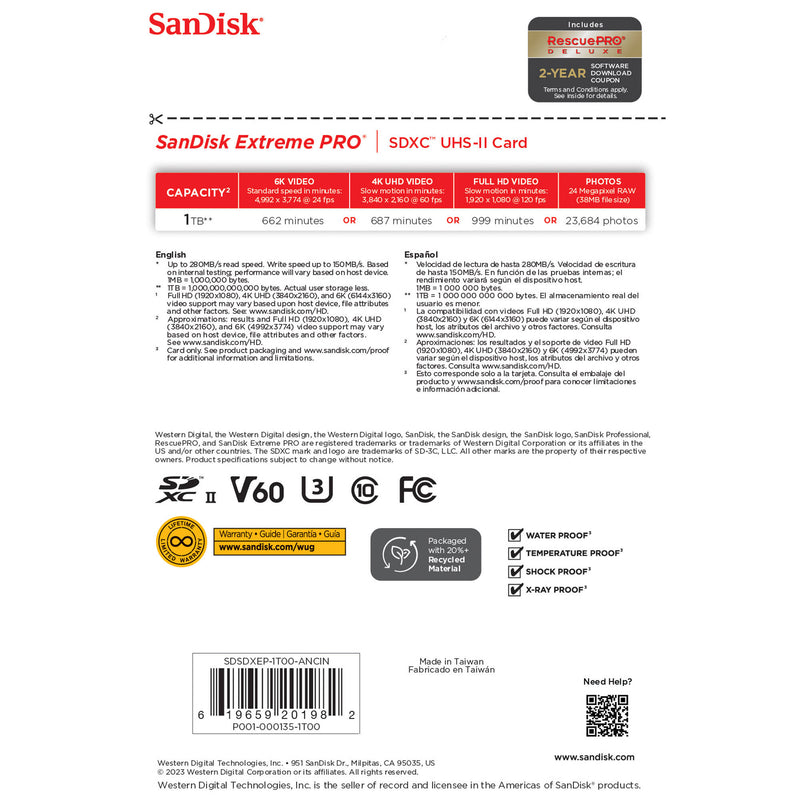 SanDisk 1TB Extreme PRO UHS-II SDXC Memory Card