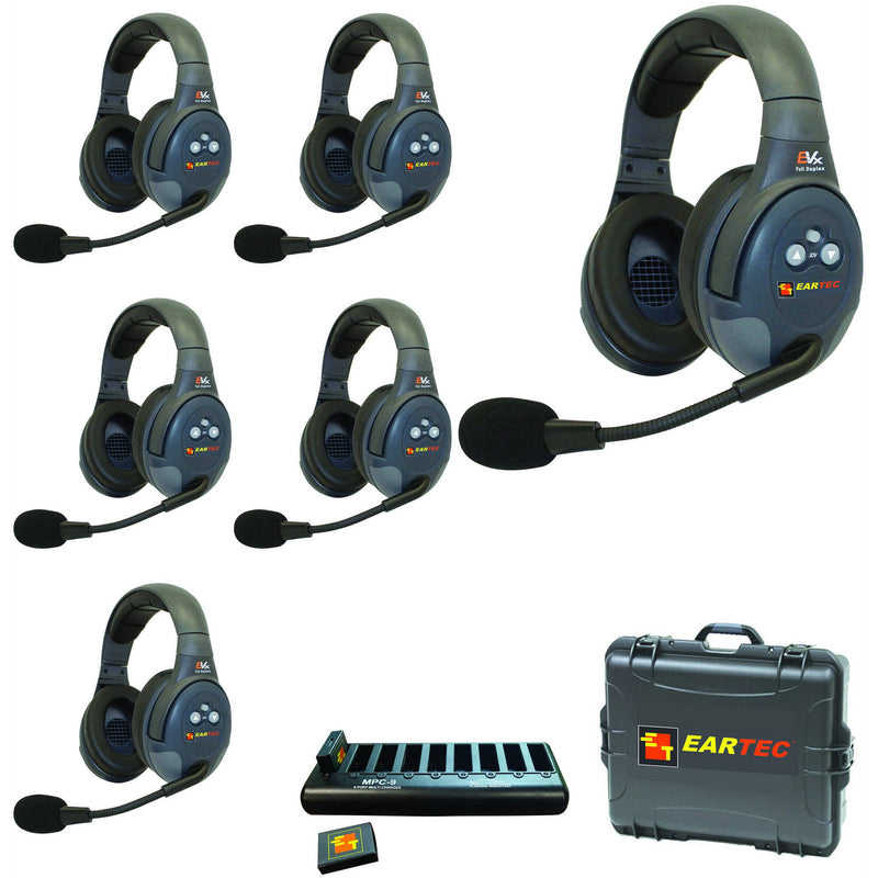 Eartec EVADE EVX6D Light-Industrial Full-Duplex Wireless Intercom System with 6 Dual-Ear Headsets (2.4 GHz)