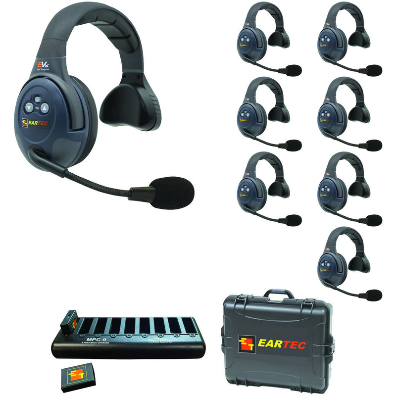 Eartec EVADE EVX8S Light-Industrial Full-Duplex Wireless Intercom System with 8 Single-Ear Headsets (2.4 GHz)