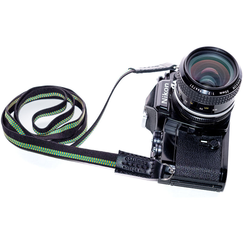 ObiJimmy Minami Pure Silk Camera Strap (Black with Blue/Yellow Stripes, 47.2")