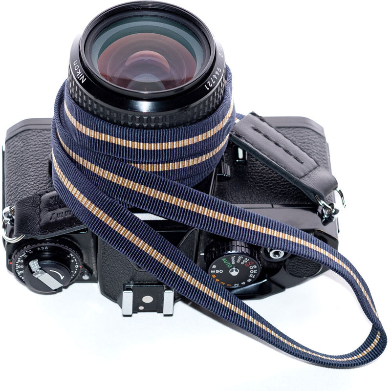ObiJimmy Yoyogi Pure Silk Camera Strap (Navy with Tan Stripe, 47.2")