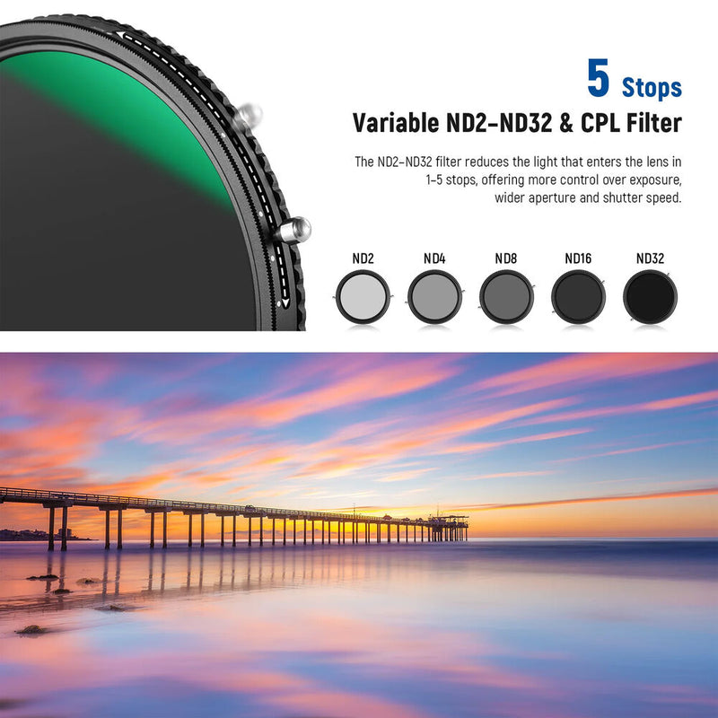 Neewer 2-in-1 Variable ND2-ND32 & CPL Filter (67mm, 1 to 5-Stop)