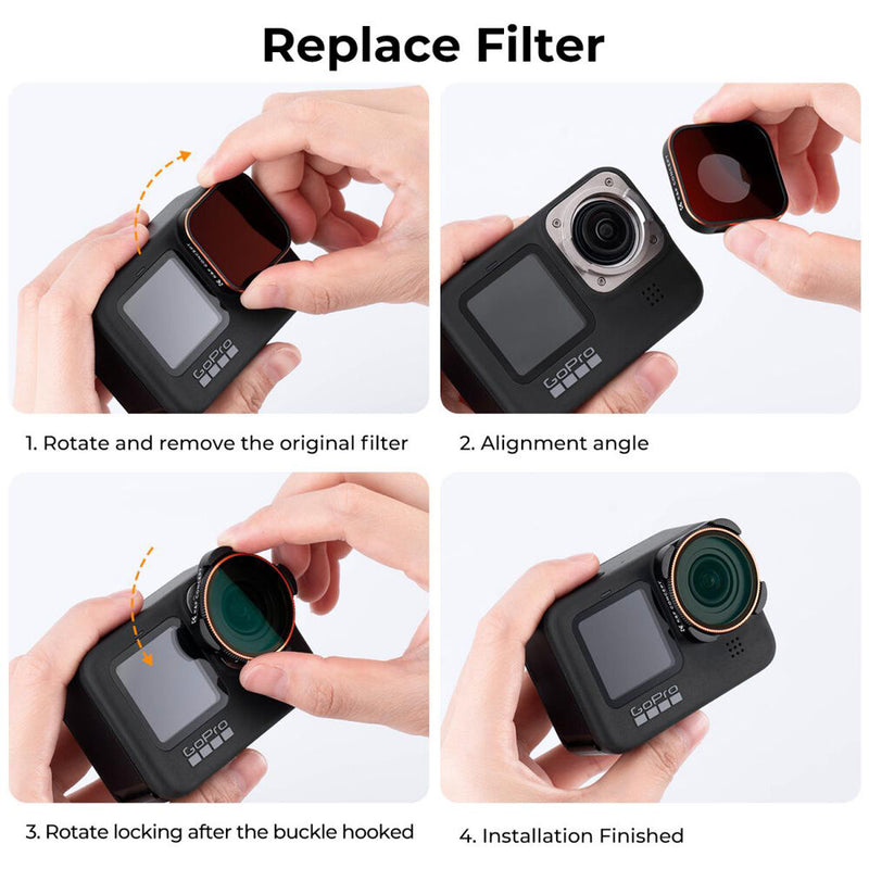 K&F Concept 4-in-1 Filter Kit for GoPro HERO9/10/11 Black (ND8, ND16, ND32, CPL)