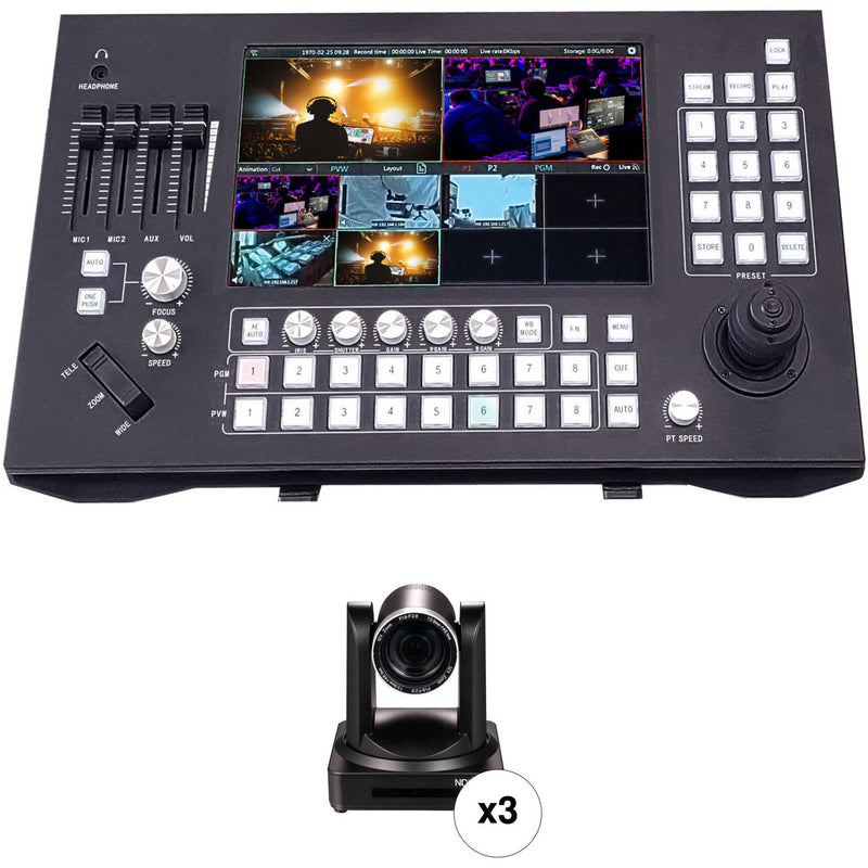PTZCam Switch N8 8-Channel NDI Switcher and 3 x UV510A PTZ Camera Kit