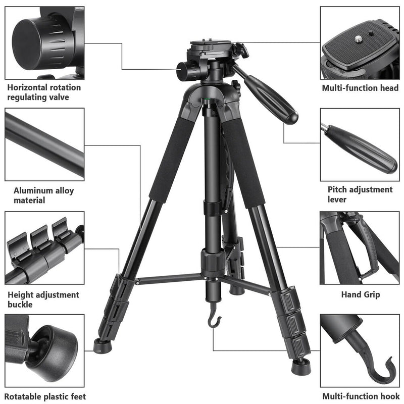 Neewer Aluminum Tripod with 3-Way Pan-Tilt Head