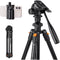 K&F Concept KF09.115 Lightweight Video Travel Tripod with Smartphone Clamp