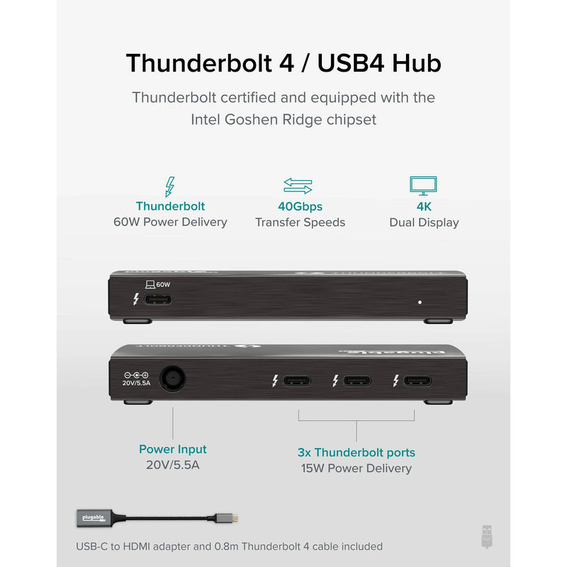 Plugable 3-Port Thunderbolt 4 and USB4 Hub