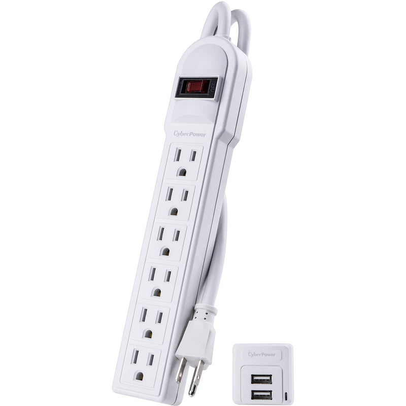 CyberPower 6-Outlet Surge Protector with 2 USB-A Ports (White)