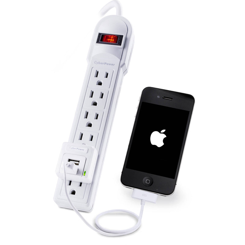 CyberPower 6-Outlet Surge Protector with 2 USB-A Ports (White)