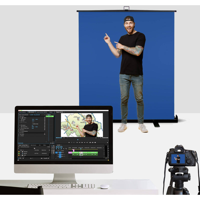 KHOMO GEAR Extra-Large Pull-Up Backdrop Screen (Chroma Blue, 62 x 77")