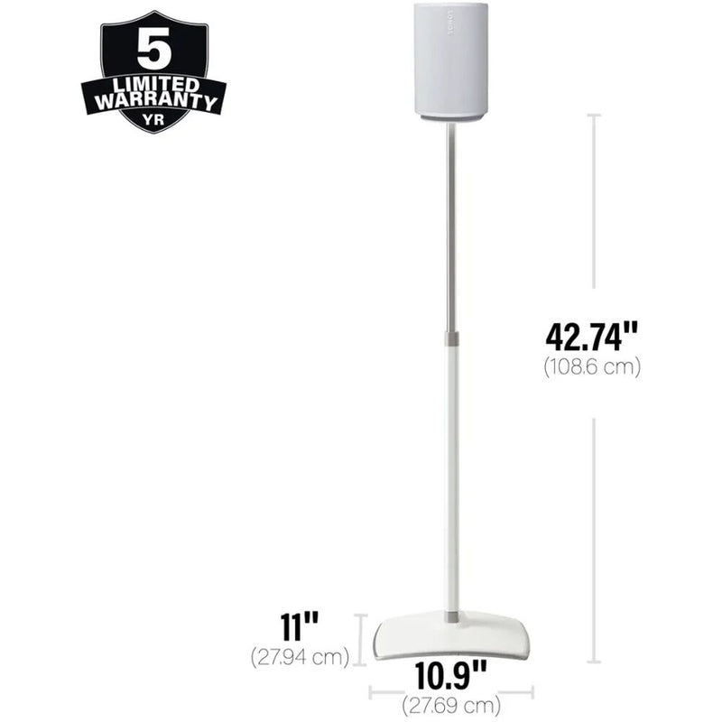 SANUS Height-Adjustable Floor Stand for Sonos Era 100 Speaker (White, Single)