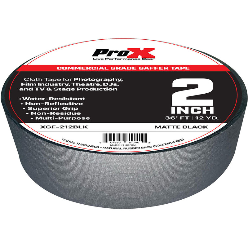 ProX Commercial-Grade Gaffer Tape (2" x 12 yd, Black)