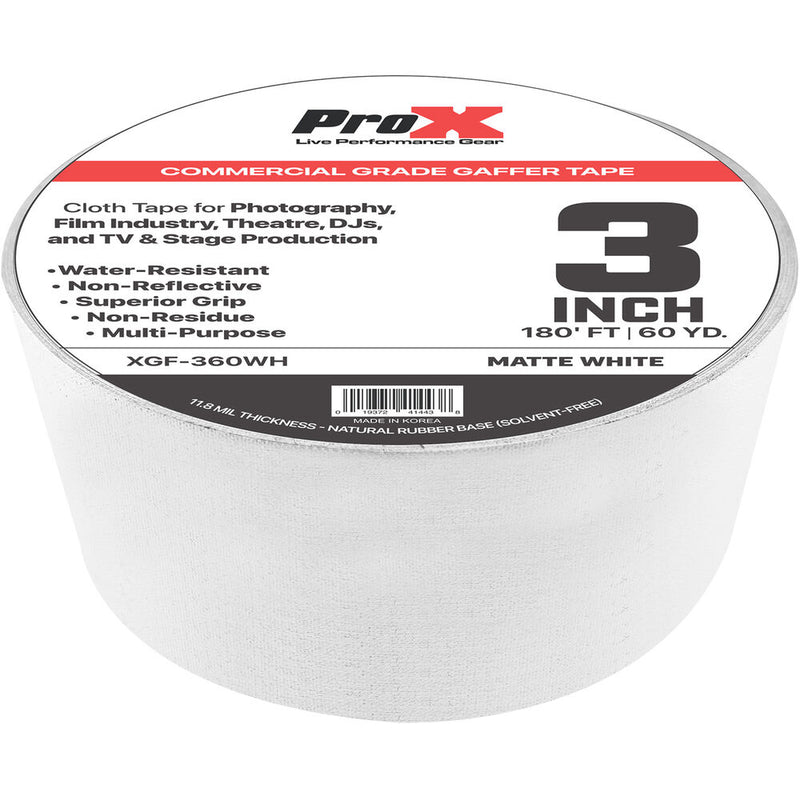 ProX Commercial-Grade Gaffer Tape (3" x 60 yd, White)