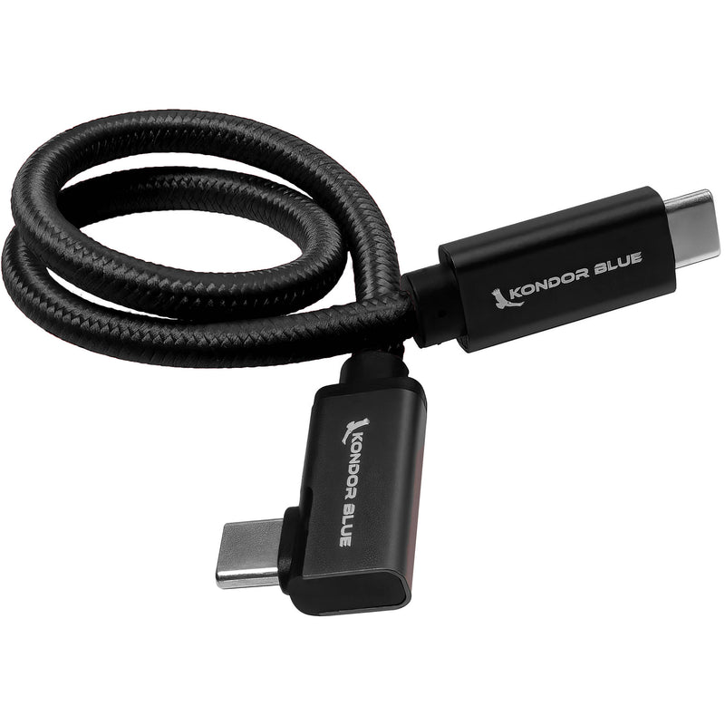 Kondor Blue Right-Angle USB-C 3.1 Gen 2 Cable (12", Raven Black)
