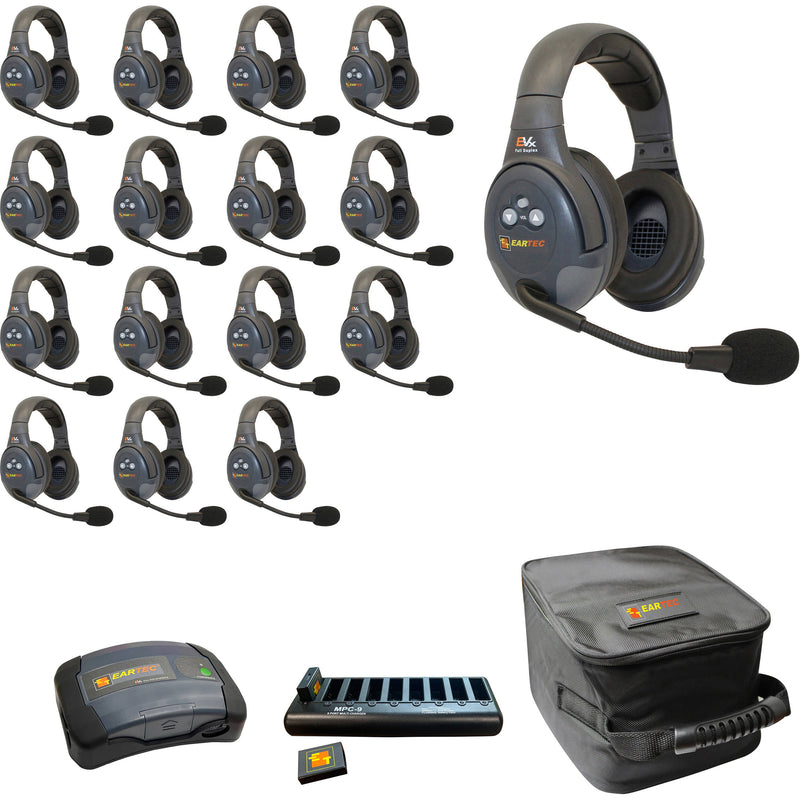 Eartec EVADE EVX16D-CM Dual-Channel Light-Industrial Full-Duplex Wireless Intercom System with 16 Dual-Ear Headsets (2.4 GHz)