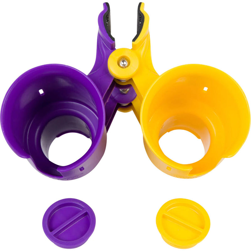 RoboCup Clamp-On Dual-Cup & Drink Holder (Yellow & Purple)