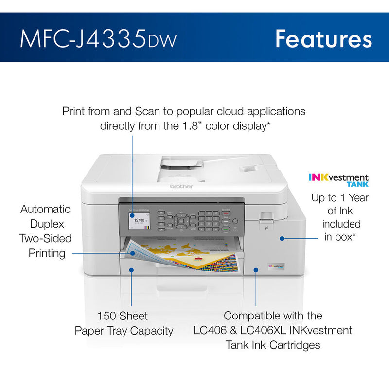Brother MFC-J4335DW INKvestment Tank All-in-One Color Inkjet Printer