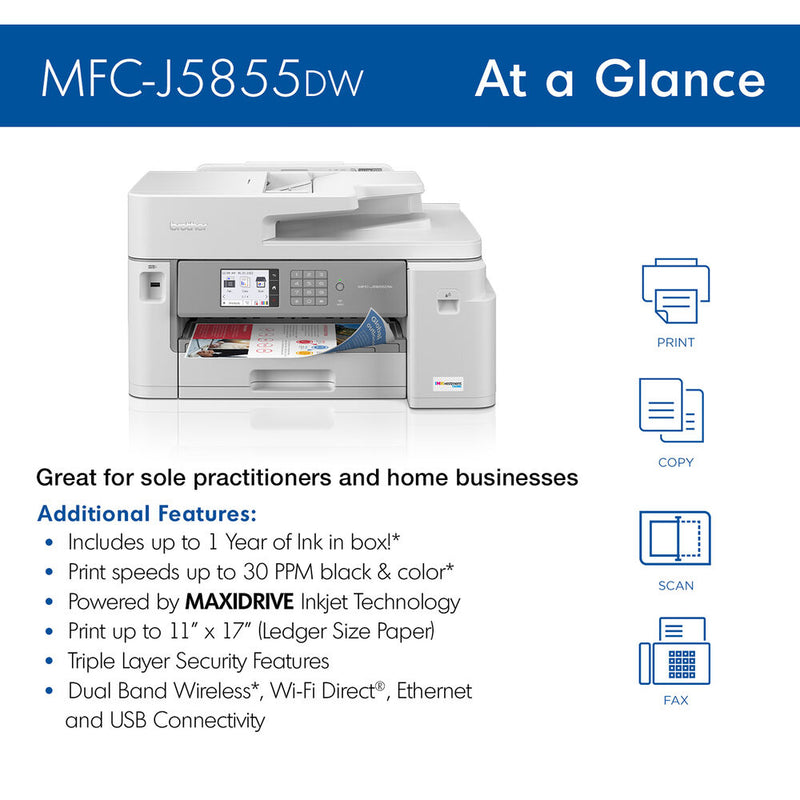 Brother MFC-J5855DW INKvestment Tank All-in-One Color Inkjet Printer