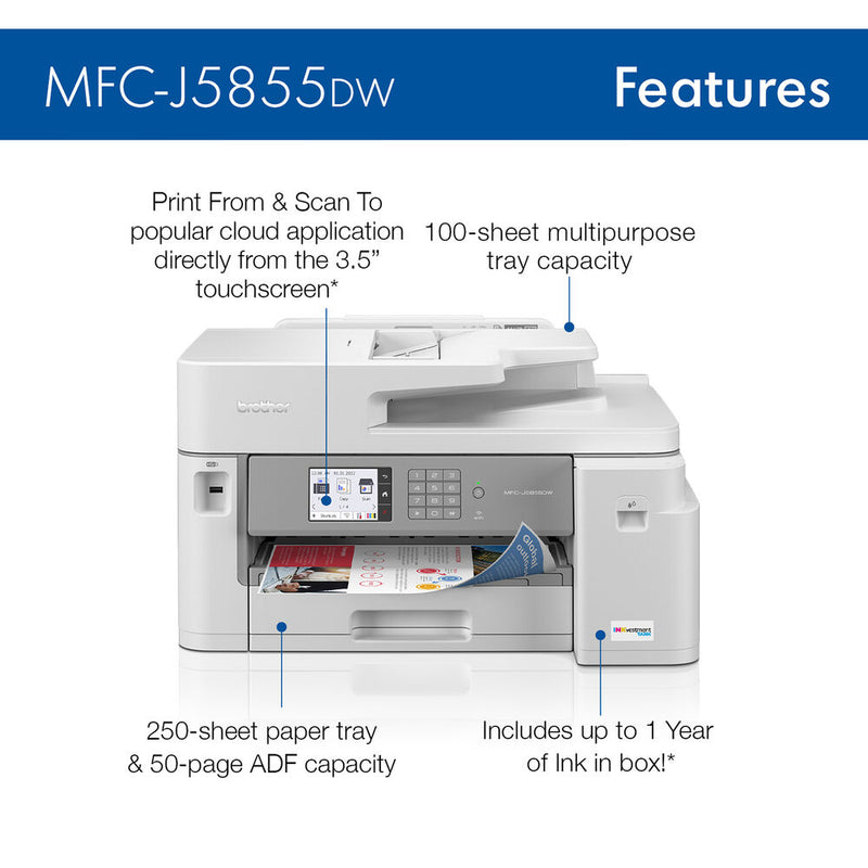 Brother MFC-J5855DW INKvestment Tank All-in-One Color Inkjet Printer