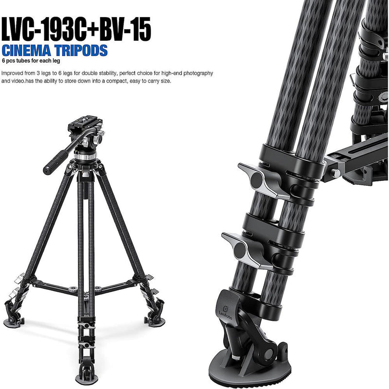 Leofoto LVC-193C Carbon Fiber Twin-Leg Tripod with BV-15 Video Head System