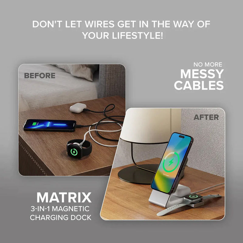 ALOGIC Matrix 3-in-1 Magnetic Charging Dock with Apple Watch Charger (Black)