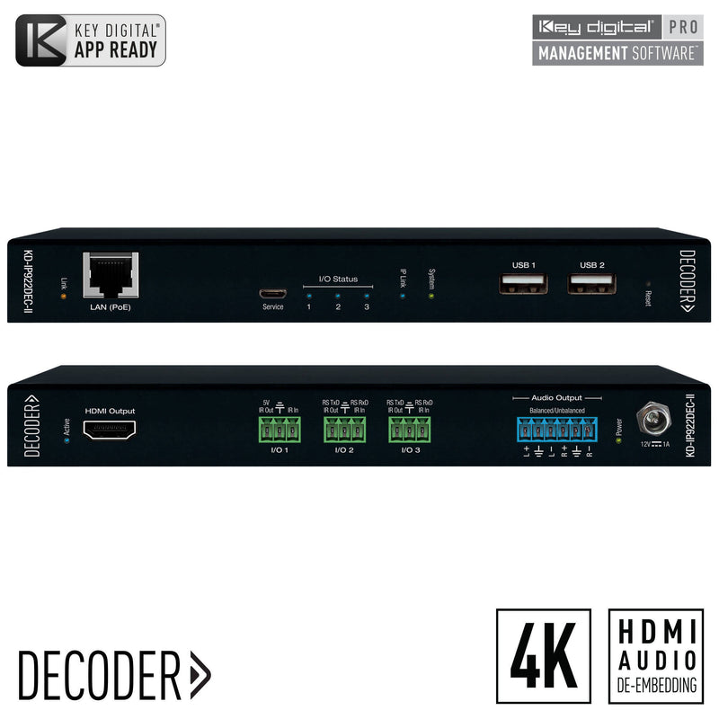 Key Digital KD-IP922DEC-II 4K AV over IP System Decoder with PoE and Open API Control Ports