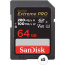 SanDisk 64GB Extreme PRO UHS-II SDXC Memory Card (5-Pack)