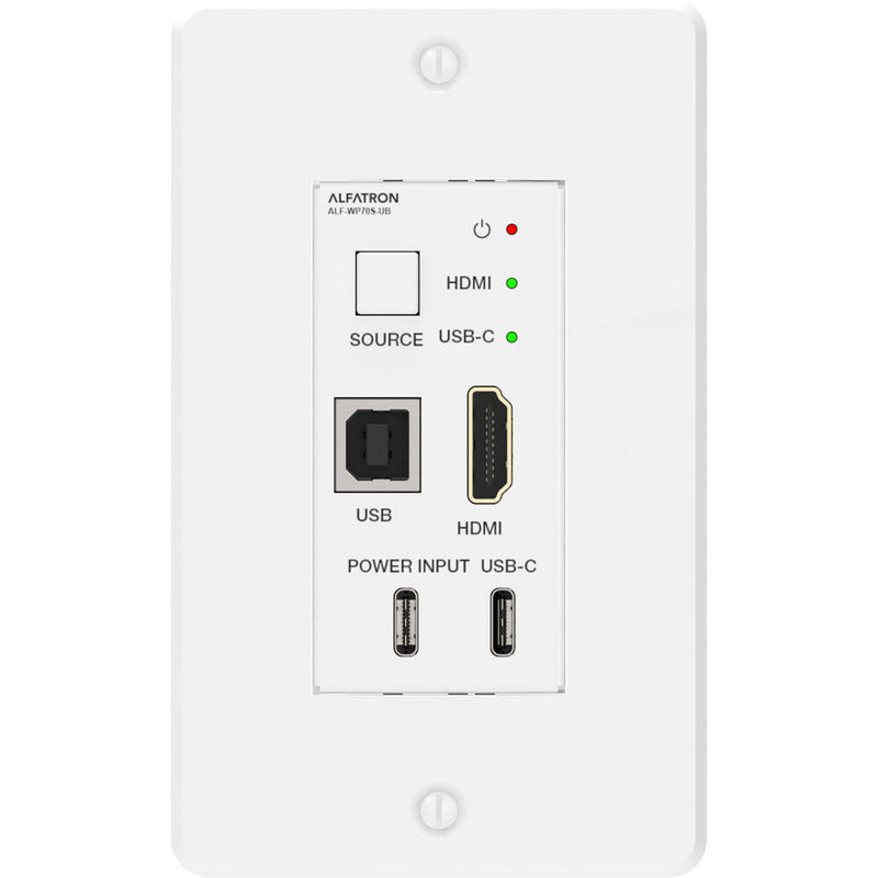 Alfatron 2 x 1 Switcher and HDBaseT Wall Plate Transmitter Kit with HDMI and USB-C Input (230')