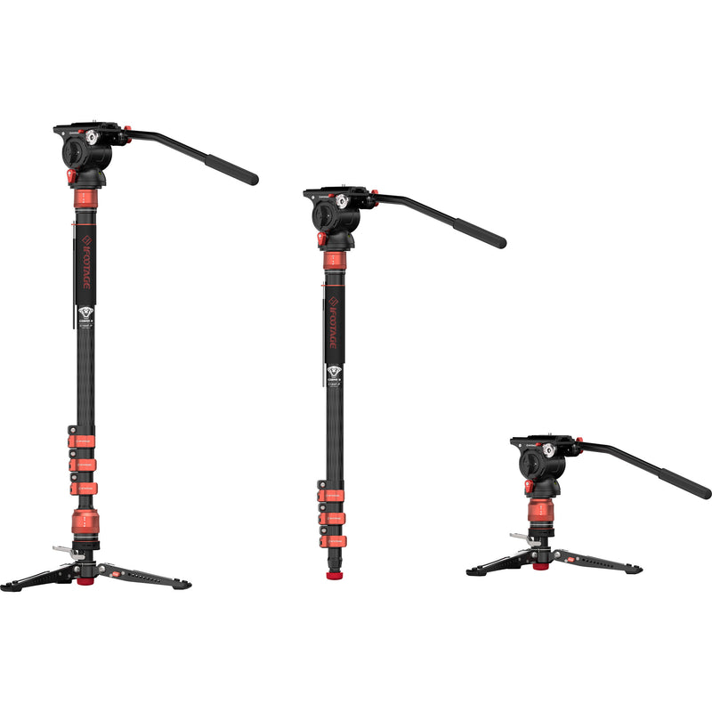 iFootage Cobra 3 Carbon Fiber Monopod with Pedal-Release Mini Tripod Base and K5S Fluid Head