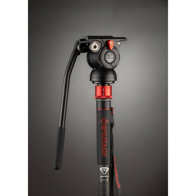 iFootage Cobra 3 Carbon Fiber Monopod with Pedal-Release Mini Tripod Base and K5S Fluid Head
