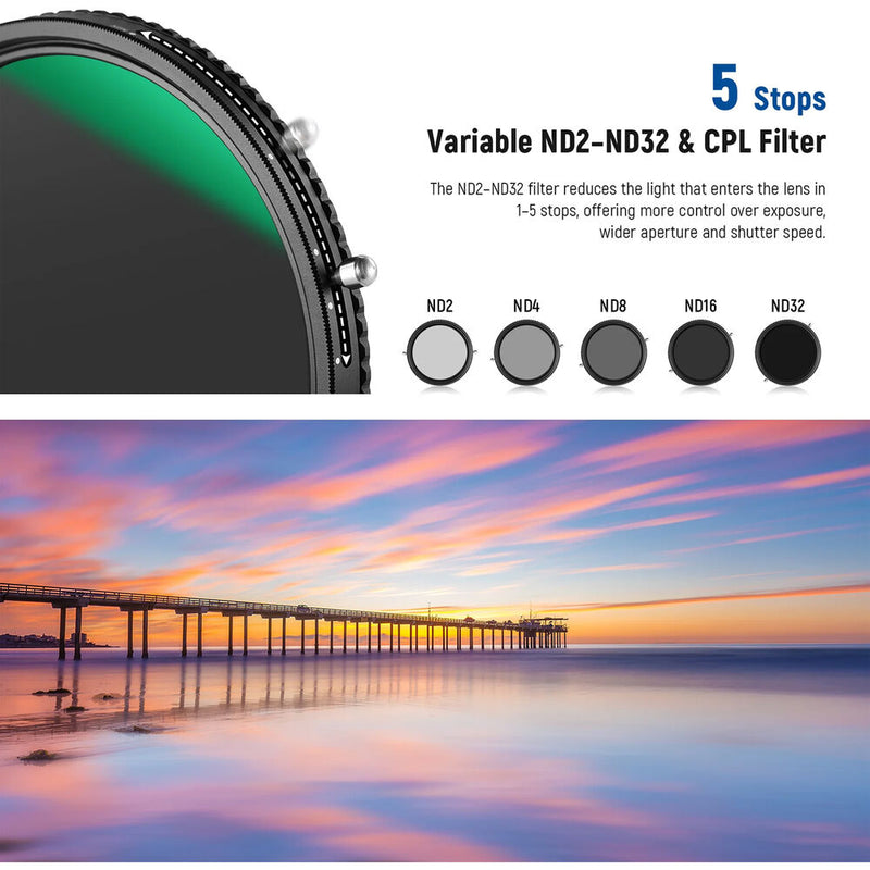 Neewer 2-in-1 Variable ND2-ND32 & CPL Filter (55mm, 1 to 5-Stop)
