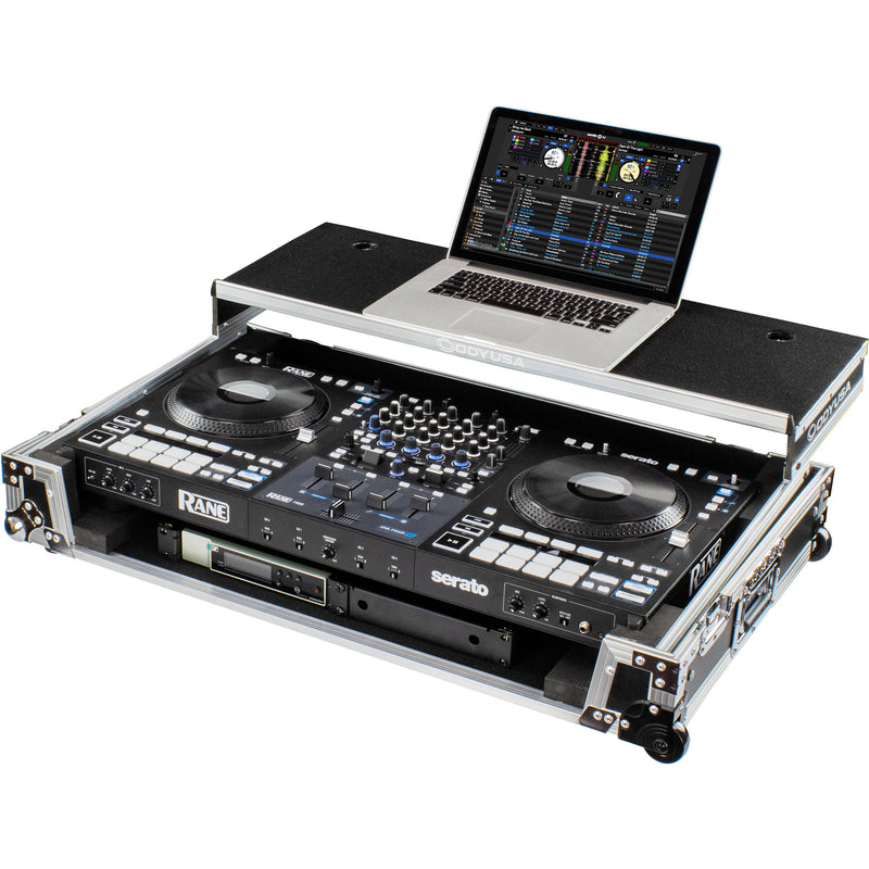Odyssey Flight Zone Glide Style Flight Case with Wheels for RANE FOUR DJ Controller (Silver on Black)
