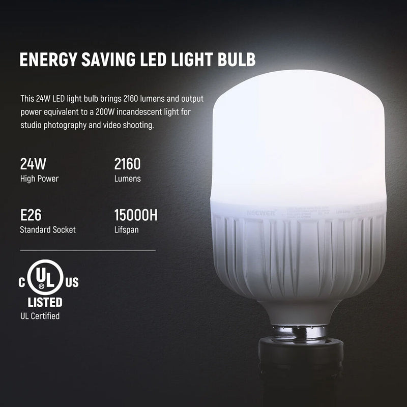 Neewer Daylight LED Light Bulb (24W, 2-Pack)