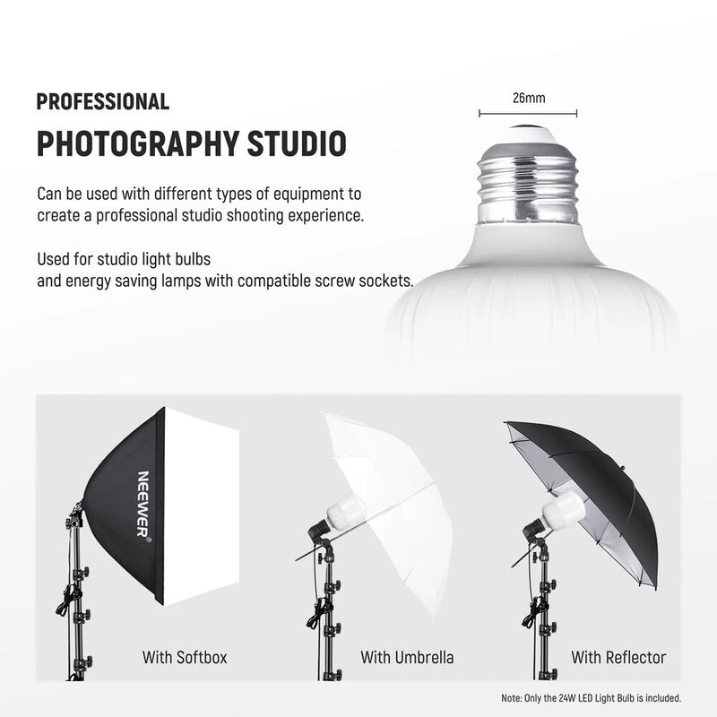 Neewer Daylight LED Light Bulb (24W, 2-Pack)