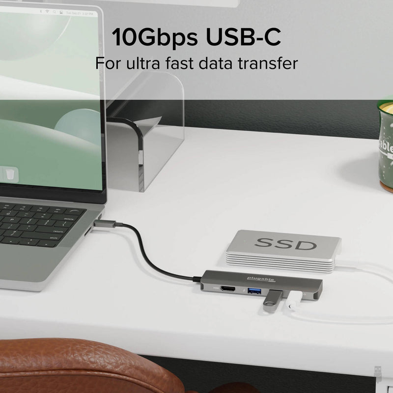 Plugable 4-in-1 100W USB-C Hub (Silver)