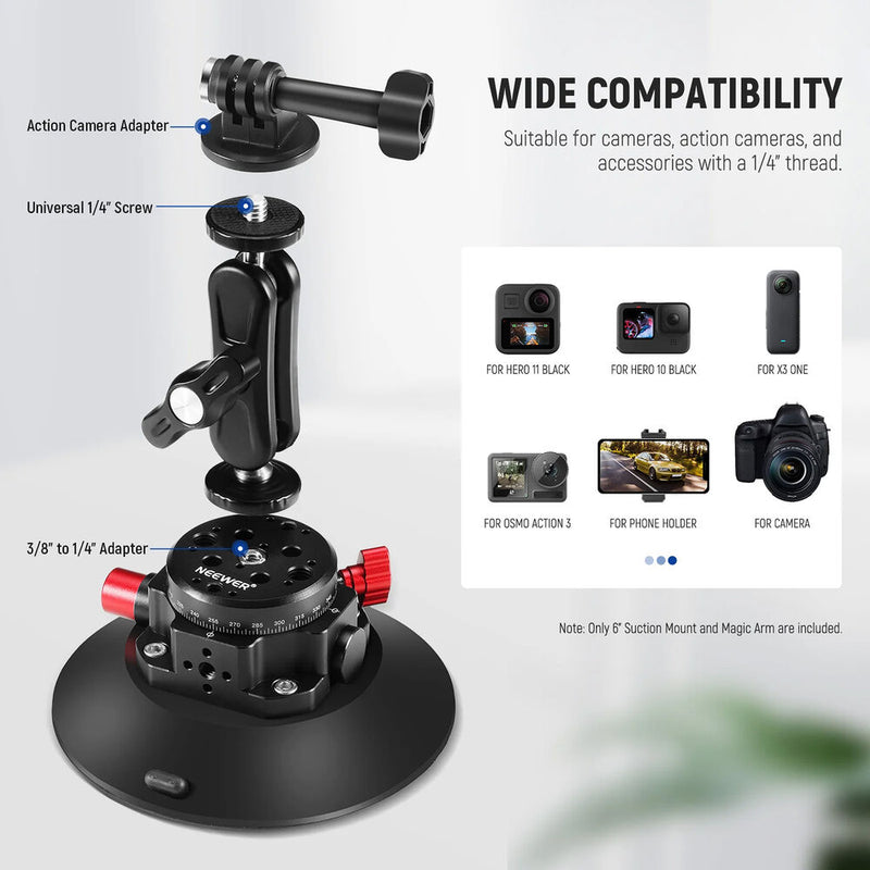Neewer Camera Suction Mount with Ball Head Magic Arm (6")