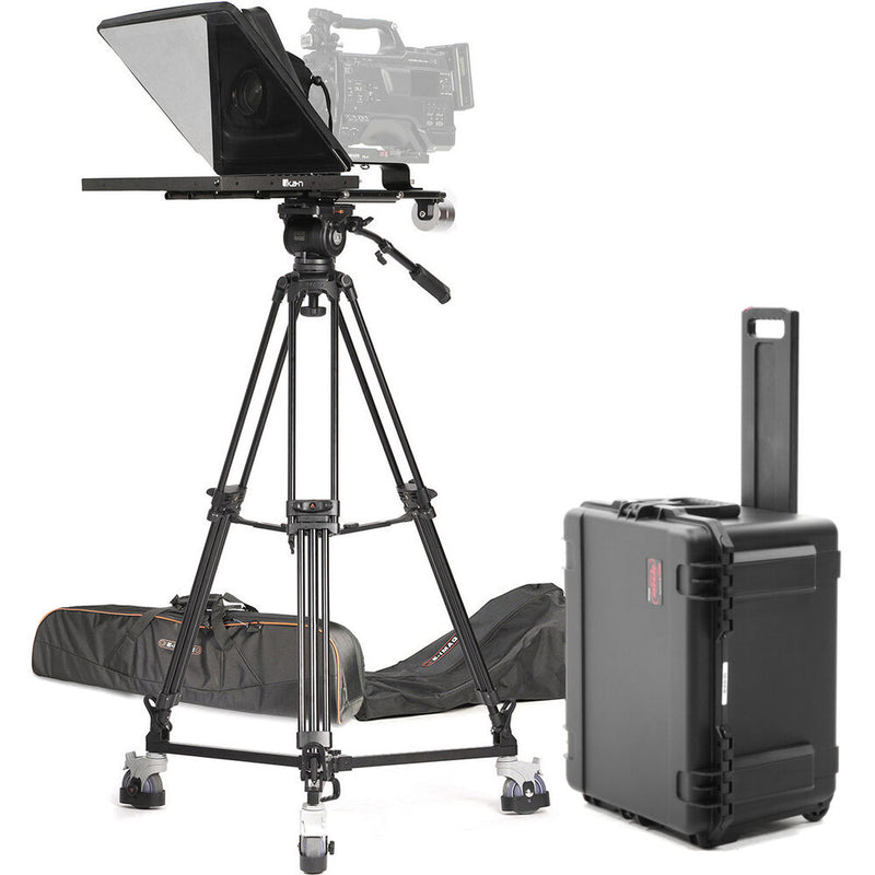 ikan Professional 17" SDI Teleprompter, Tripod, and Dolly Kit with Hard Travel Case