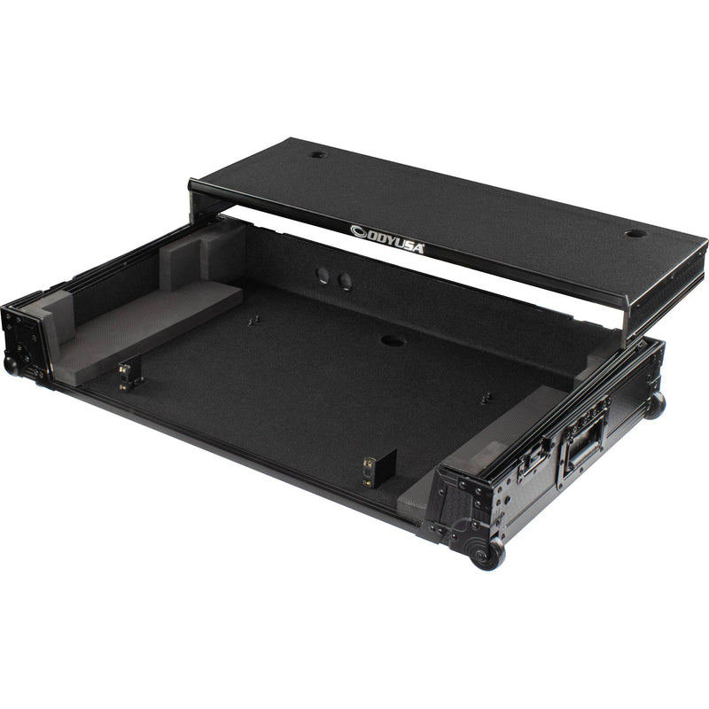Odyssey I-Board Flight Case with Glide Style Laptop Platform and Wheels for Rane Four (All Black, 1 RU)