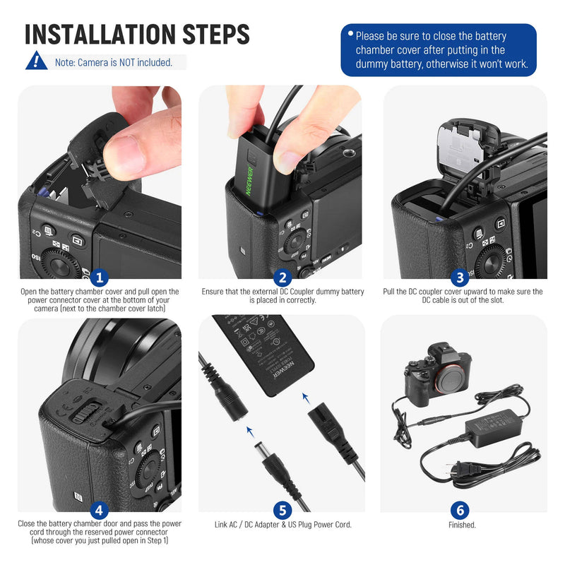 Neewer Sony NP-FW50 Dummy Battery AC Power Adapter Kit