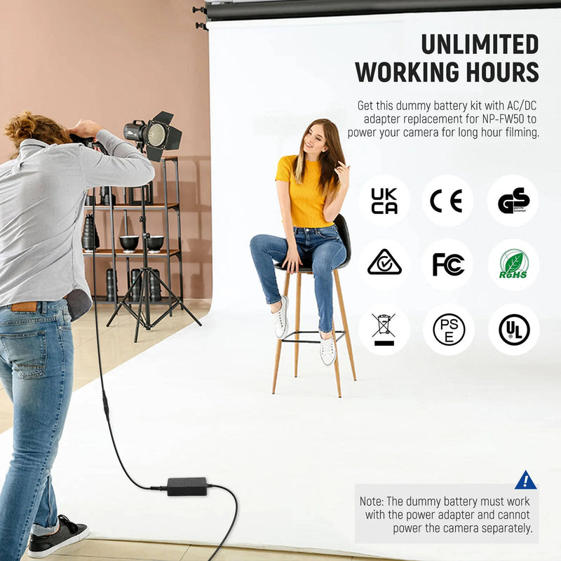 Neewer Sony NP-FW50 Dummy Battery AC Power Adapter Kit