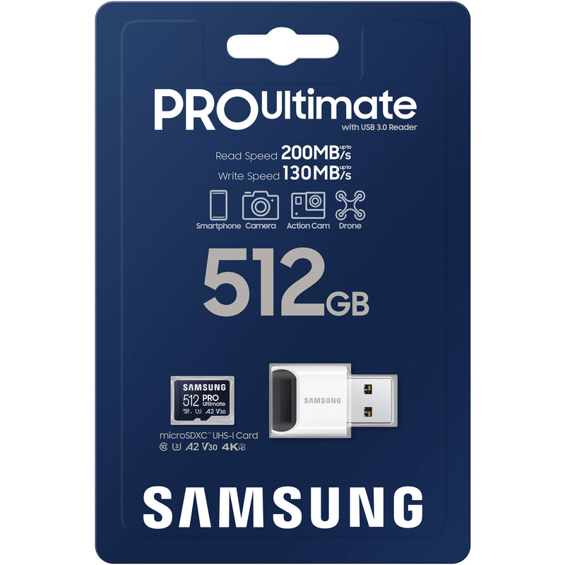Samsung 512GB PRO Ultimate UHS-I microSDXC Card with Card Reader
