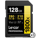 Lexar 128GB Professional 1800x UHS-II SDXC Memory Card (GOLD Series, 3-Pack)