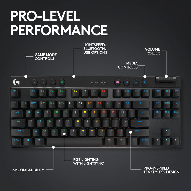 Logitech G PRO X TKL LIGHTSPEED Wireless RGB Gaming Keyboard (Black, Tactile)