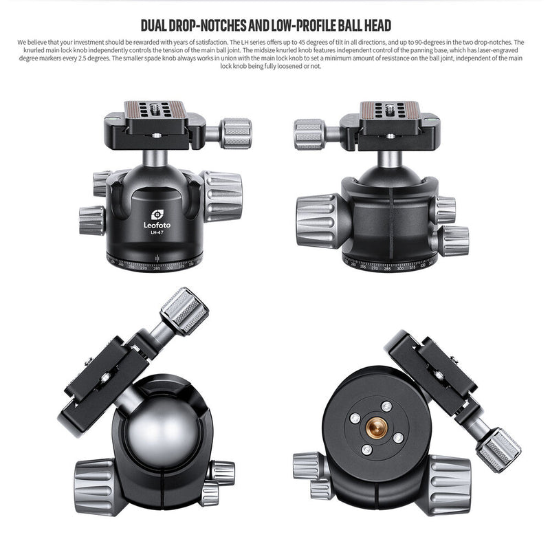 Leofoto LH-47 47mm Low-Profile Ball Head with QP-70N Quick Release Plate